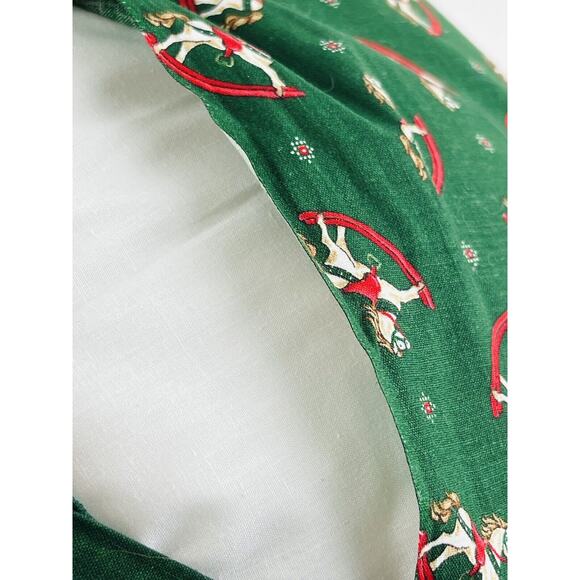 Vintge Christmas Quilted Decor Pillow Red Green Yellow 14x14 Rocking Horse Star - Picture 10 of 11